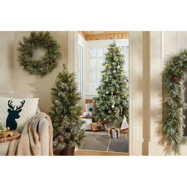 Holiday Living 7.5-ft Flocked Snowy Berkshire Pre-lit Artificial Christmas Tree with White LED Lights
