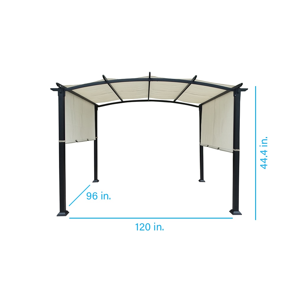 Style Selections 8-ft W x 10-ft L x 7-ft 8-in H Black frame, creamy white canopy Metal Freestanding Pergola with Canopy [FBM-244]