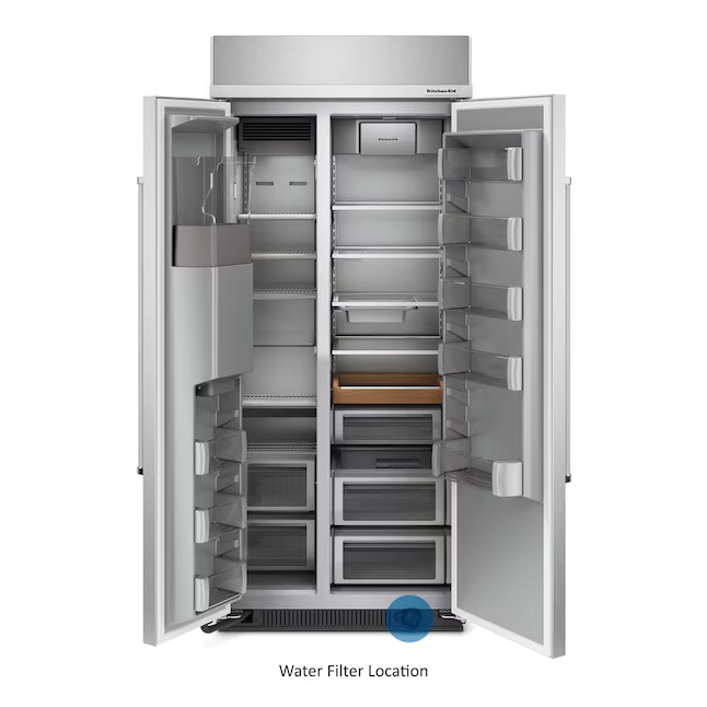 KitchenAid 20.8-cu ft Counter-Depth 36-in Side-by-Side Refrigerator Built-In + Water and Ice Dispenser (Stainless Steel), KBSD706MPS/00 *JR2510, Retail: $11,099.00, FINAL PRICE: $6,999.99 + TAX