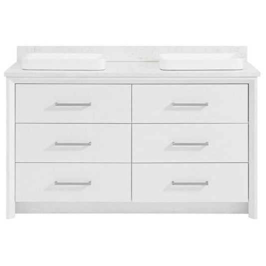 Greentouch Home Knowell 60-in White Oak Semi-Recessed Double Sink Bathroom Vanity with Engineered Carrara Marble Top, 1883VA-60-241-925-SR, FINAL PRICE: $1299.99 + Tax
