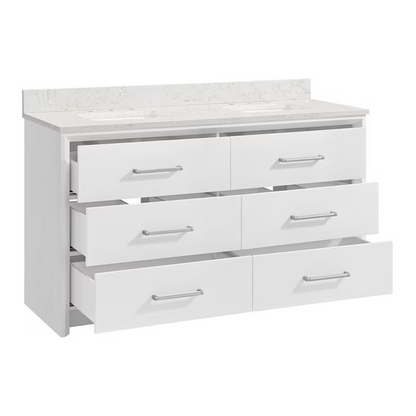 Greentouch Home Knowell 60-in White Oak Semi-Recessed Double Sink Bathroom Vanity with Engineered Carrara Marble Top, 1883VA-60-241-925-SR, FINAL PRICE: $1299.99 + Tax
