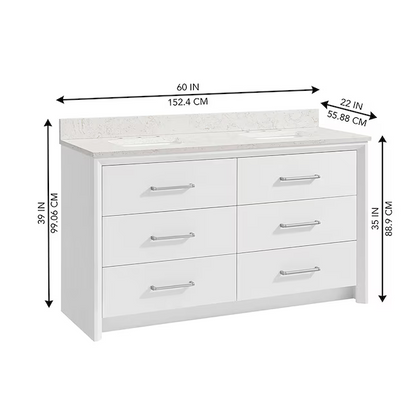 Greentouch Home Knowell 60-in White Oak Semi-Recessed Double Sink Bathroom Vanity with Engineered Carrara Marble Top, 1883VA-60-241-925-SR, FINAL PRICE: $1299.99 + Tax