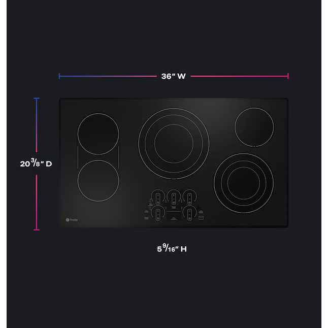 GE Profile 36-in 5 burners Smooth Surface (Radiant) Black Smart Compatible Electric Cooktop with Bridge Element, PEP7036DTBB *JR2508, Retail: $2,199.00, FINAL PRICE: $999.99 + TAX