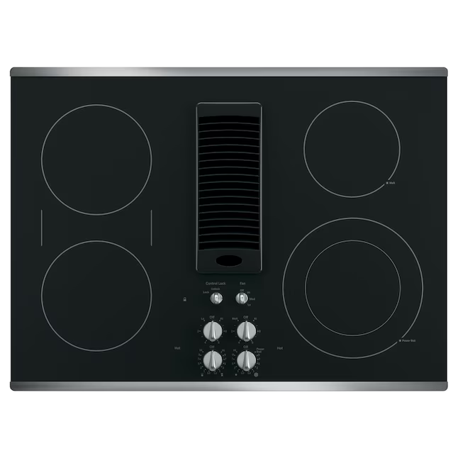 GE Profile 30-in 4 Burners Smooth Surface (Radiant) Stainless Steel Electric Cooktop with Downdraft Exhaust, PP9830SRSS