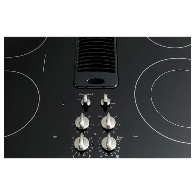 GE Profile 30-in 4 Burners Smooth Surface (Radiant) Stainless Steel Electric Cooktop with Downdraft Exhaust, PP9830SRSS
