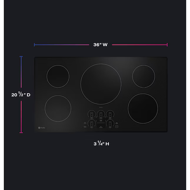 GE Profile 36-in 5 burners Black Smart Compatible Induction Cooktop, PHP7036DTBB *JR2508, Retail: $2,499.00, FINAL PRICE: $1,249.99 + TAX