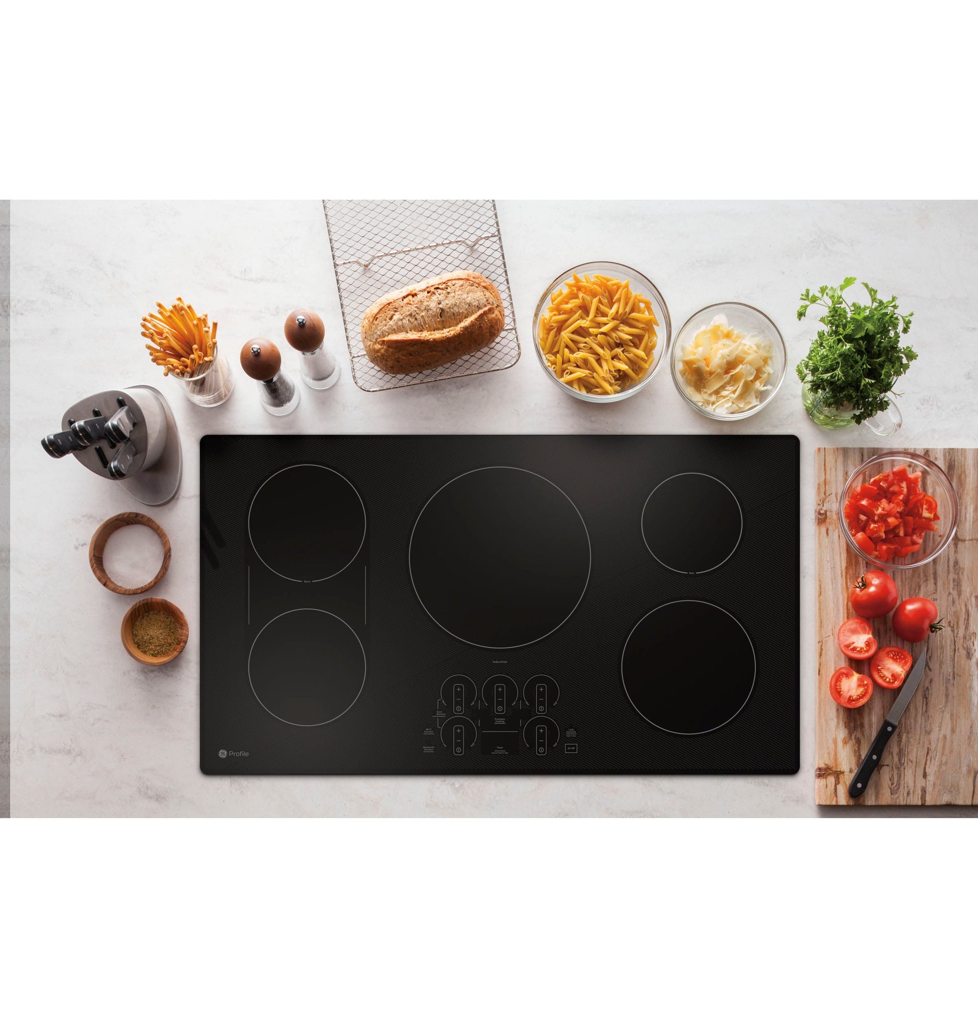 GE Profile 36-in 5 burners Black Smart Compatible Induction Cooktop with Bridge Element