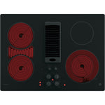 GE Profile 30-in 4 burners Smooth surface Black Electric Cooktop with Downdraft Exhaust with Bridge Element