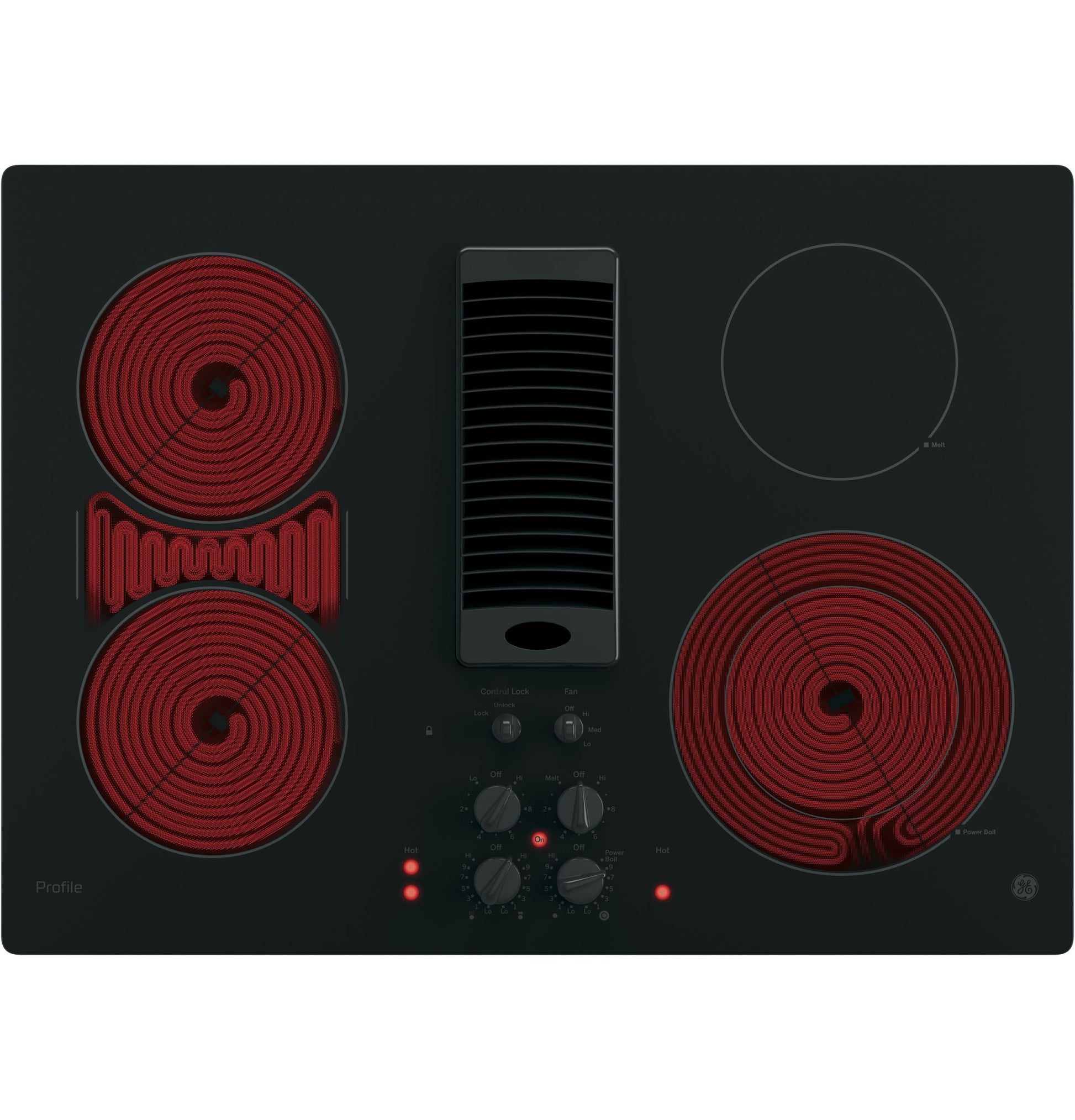 GE Profile 30-in 4 burners Smooth surface Black Electric Cooktop with Downdraft Exhaust with Bridge Element