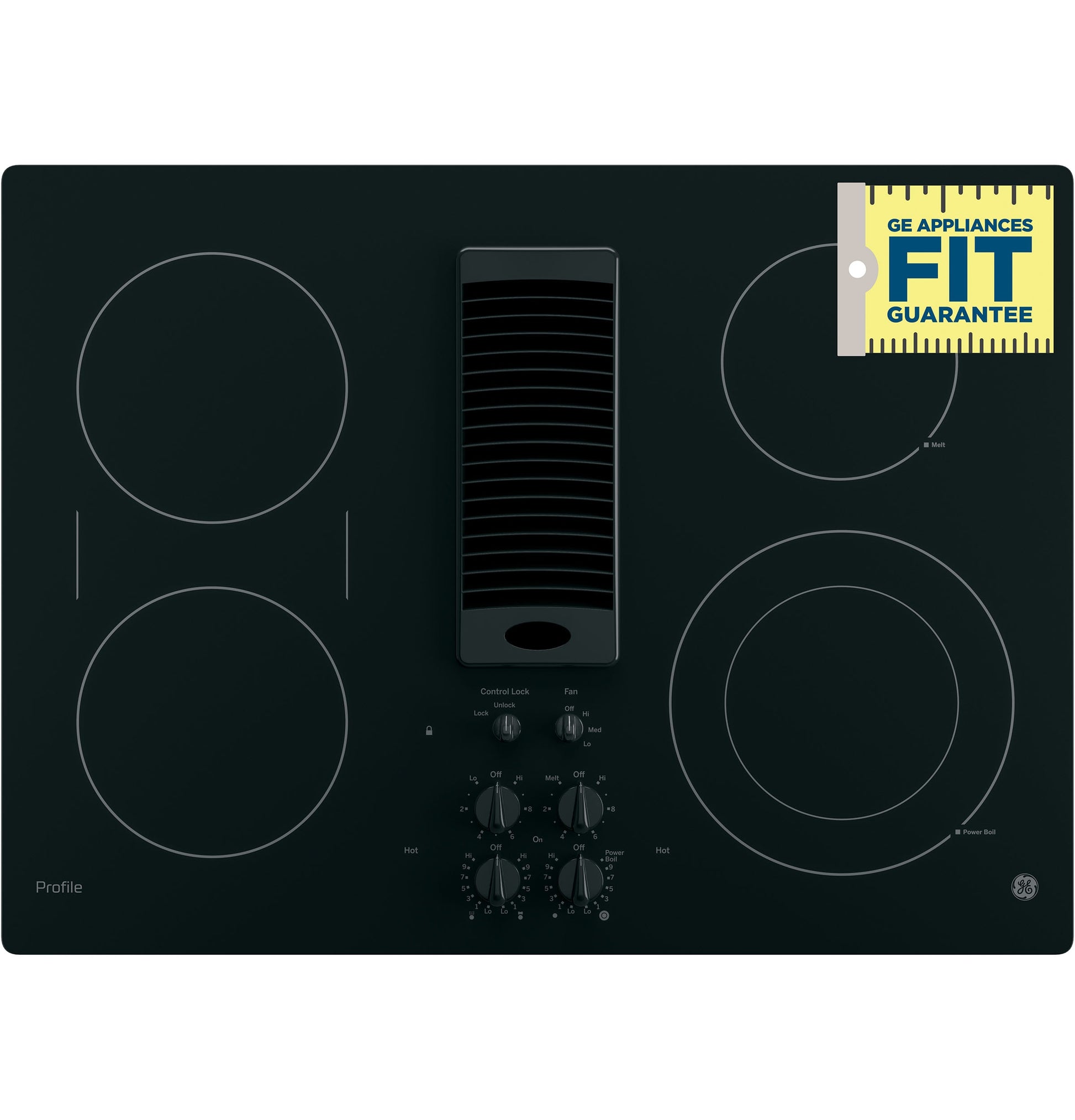 GE Profile 30-in 4 burners Smooth surface Black Electric Cooktop with Downdraft Exhaust with Bridge Element