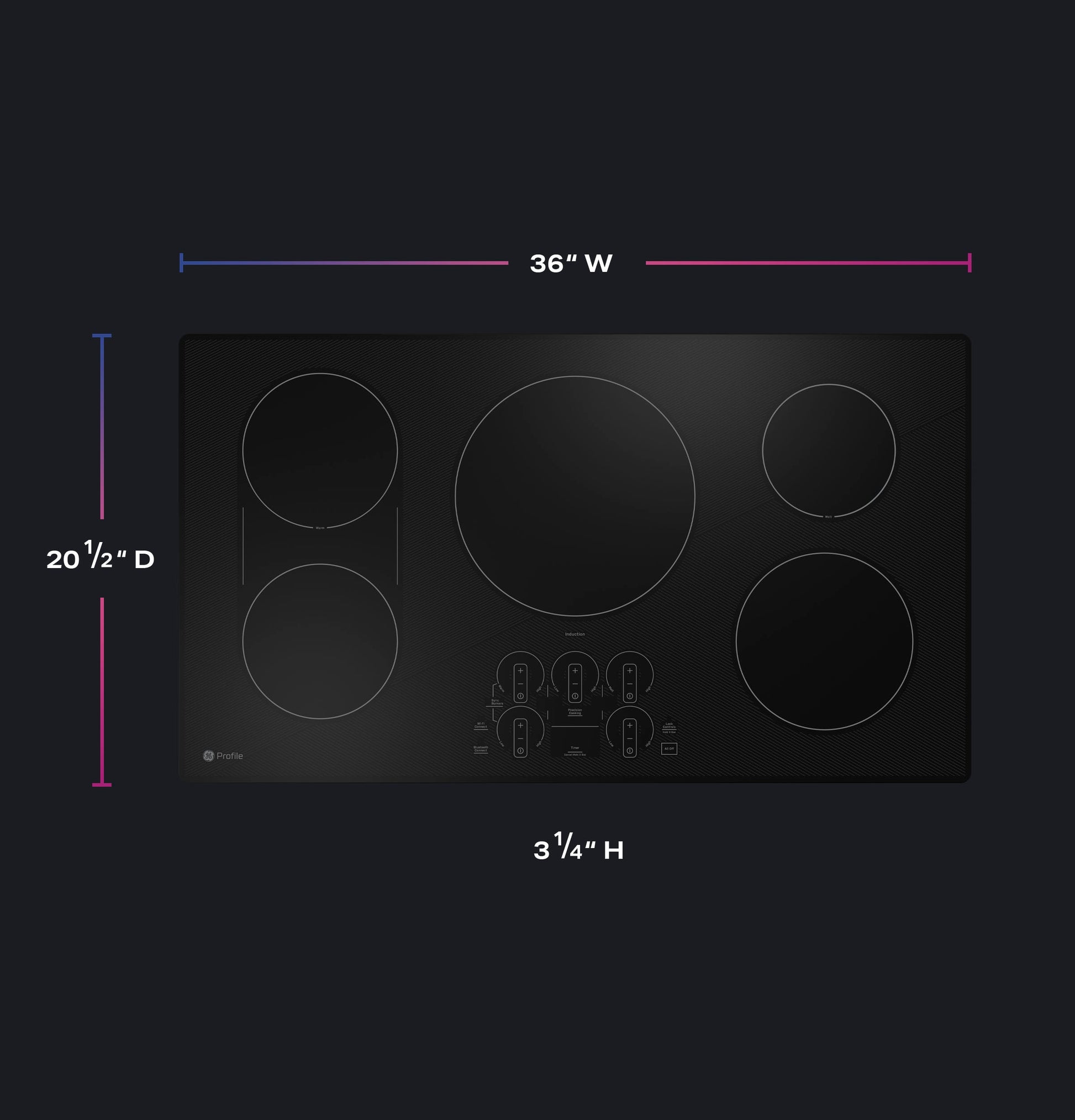 GE Profile 36-in 5 burners Black Smart Compatible Induction Cooktop with Bridge Element