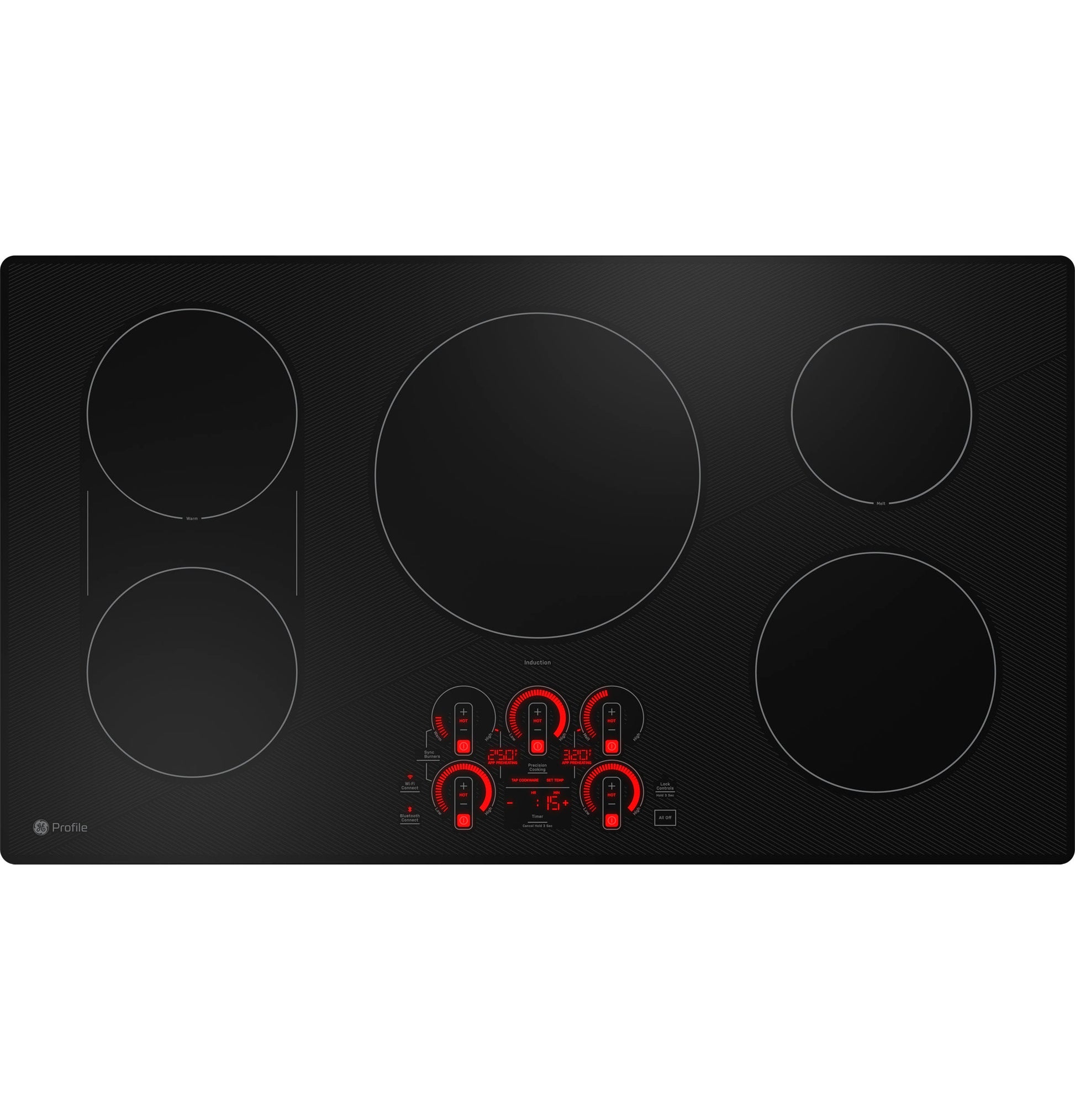 GE Profile 36-in 5 burners Black Smart Compatible Induction Cooktop with Bridge Element