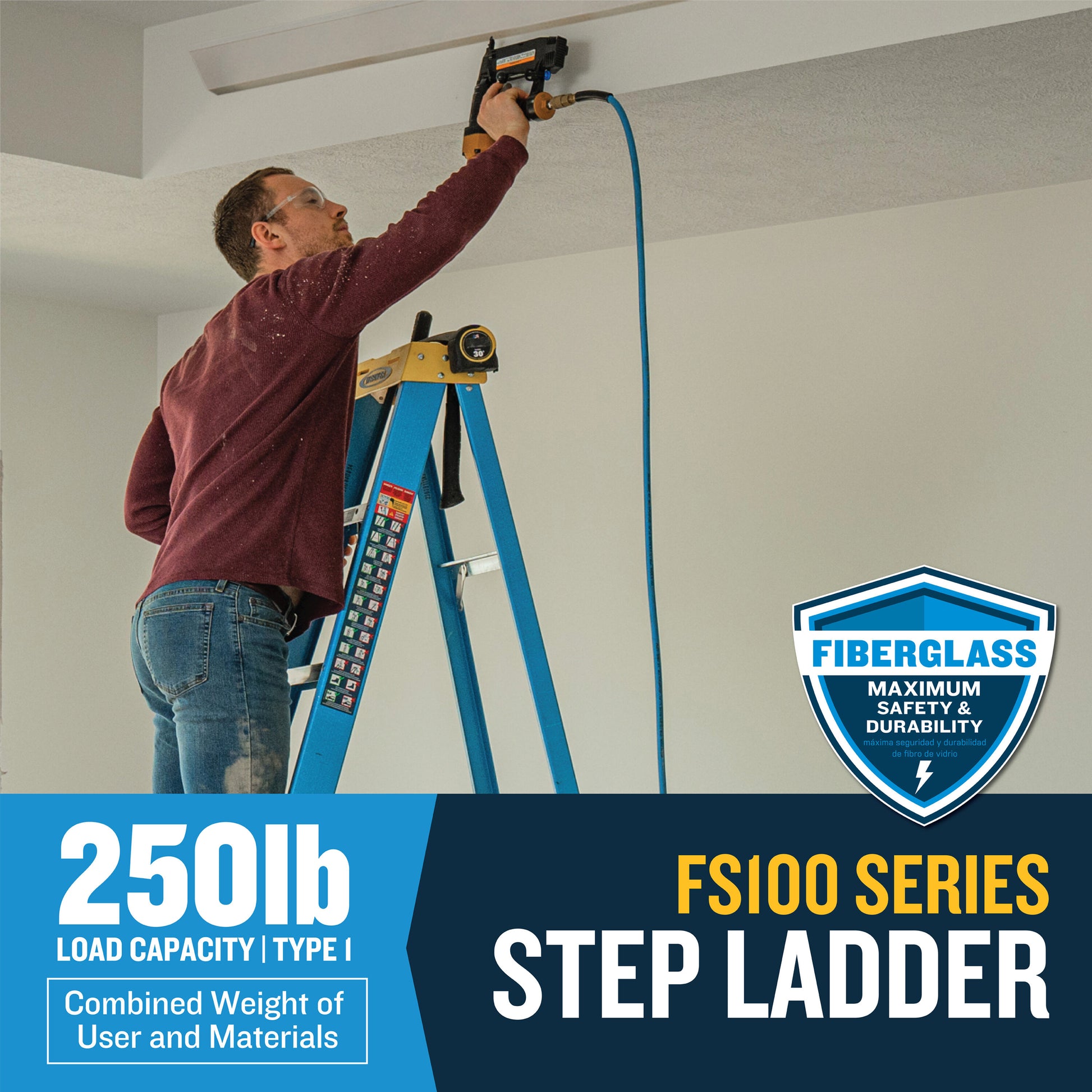Werner FS100 6-ft ( 10-ft Reach Height ) Fiberglass Type 1 - 250 lbs. Load Capacity Step ladder, FS106