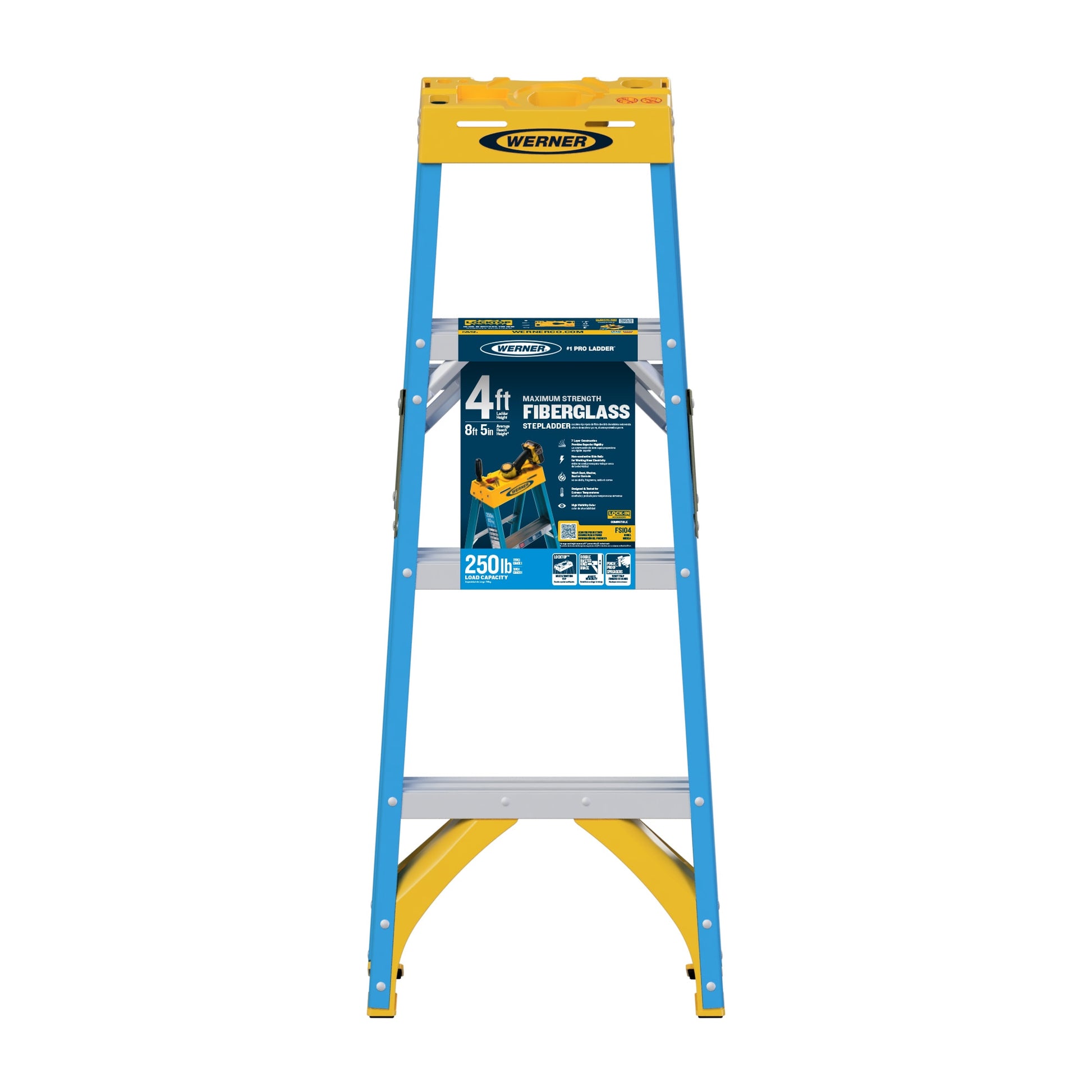 Werner FS100 4-ft ( 8-ft Reach Height ) Fiberglass Type 1 - 250 lbs. Load Capacity Step ladder