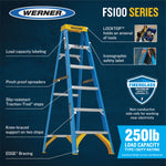 Werner FS100 4-ft ( 8-ft Reach Height ) Fiberglass Type 1 - 250 lbs. Load Capacity Step ladder