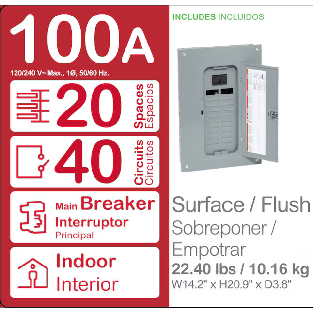 Square D Homeline 100 -Amp 20 -Spaces 40 -Circuit Indoor Main Breaker Plug-On Neutral Load Center (Value Pack)
