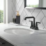 Delta Saylor Two Handle Tract-Pack Centerset Bathroom Faucet in Matte Black, 2536-BLTP-DST, MRSP: $285.6, FINAL PRICE: $ + TAX