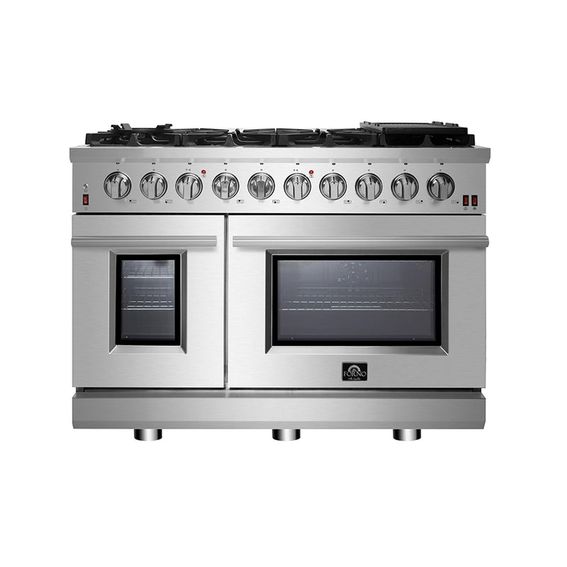 FORNO Massimo 48-in 8 burners 4.32-cu ft / 2.26-cu ft Air Fry Convection Oven Freestanding Double Oven Gas Range
