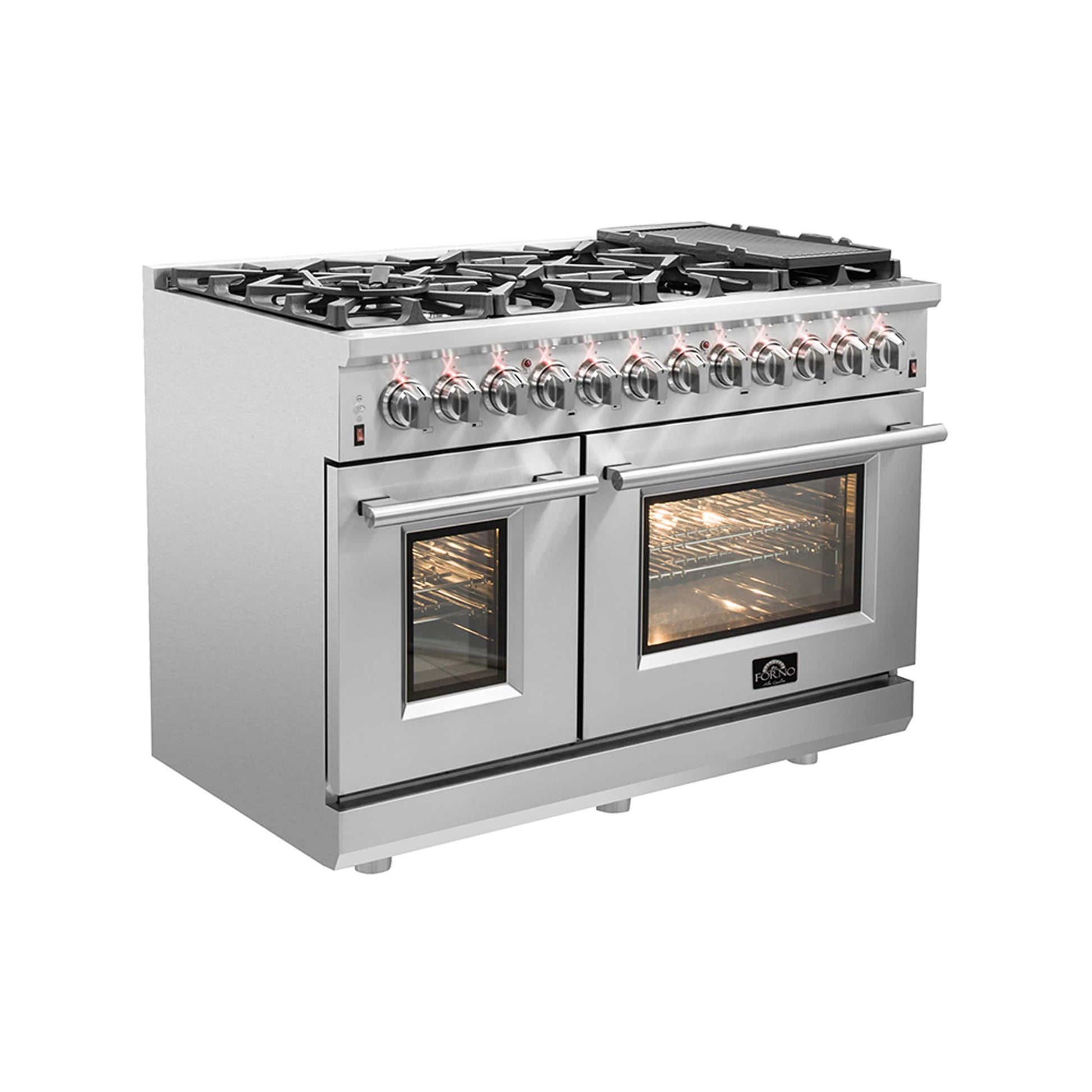 FORNO Massimo 48-in 8 burners 4.32-cu ft / 2.26-cu ft Air Fry Convection Oven Freestanding Double Oven Gas Range