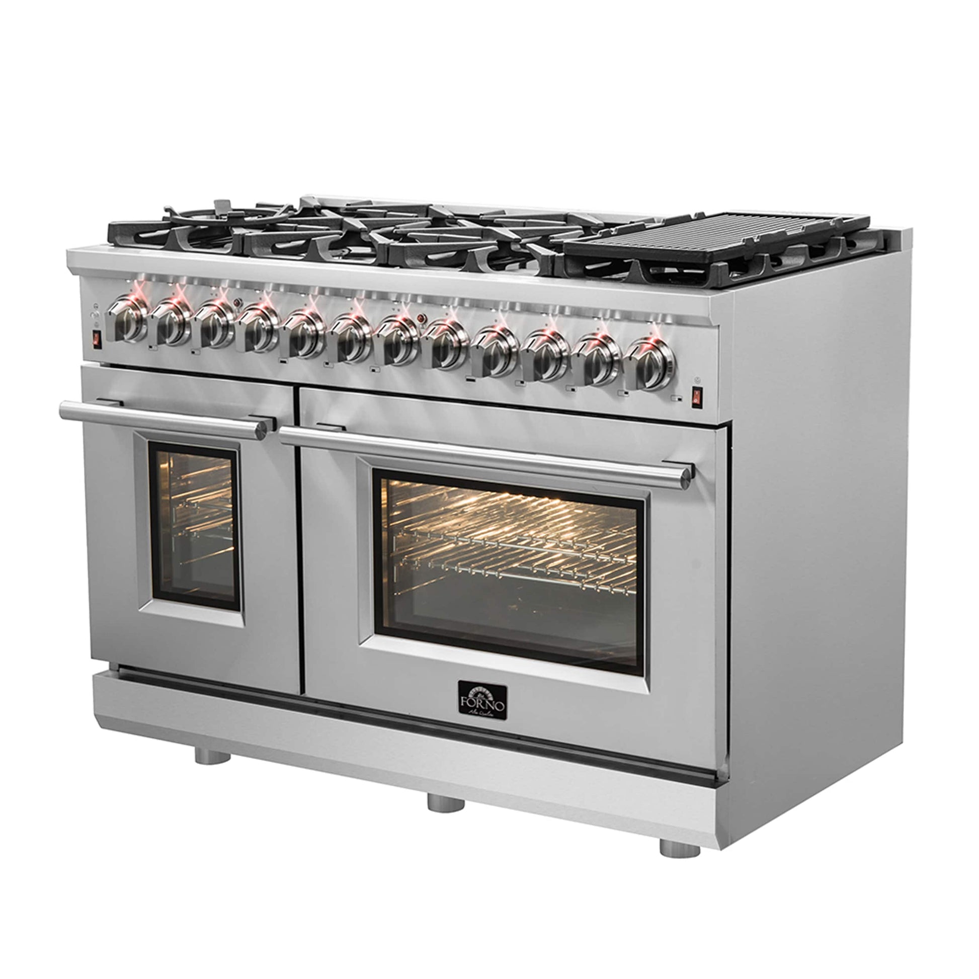 FORNO Massimo 48-in 8 burners 4.32-cu ft / 2.26-cu ft Air Fry Convection Oven Freestanding Double Oven Gas Range