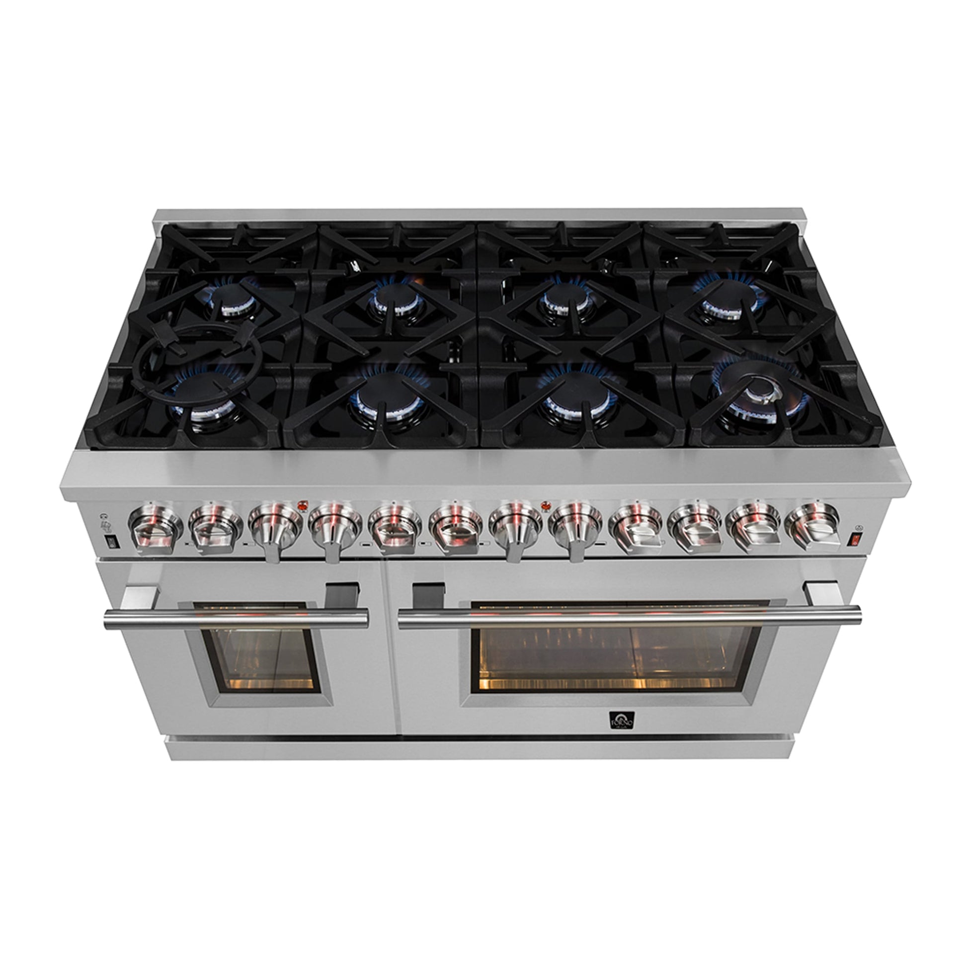 FORNO Massimo 48-in 8 burners 4.32-cu ft / 2.26-cu ft Air Fry Convection Oven Freestanding Double Oven Gas Range
