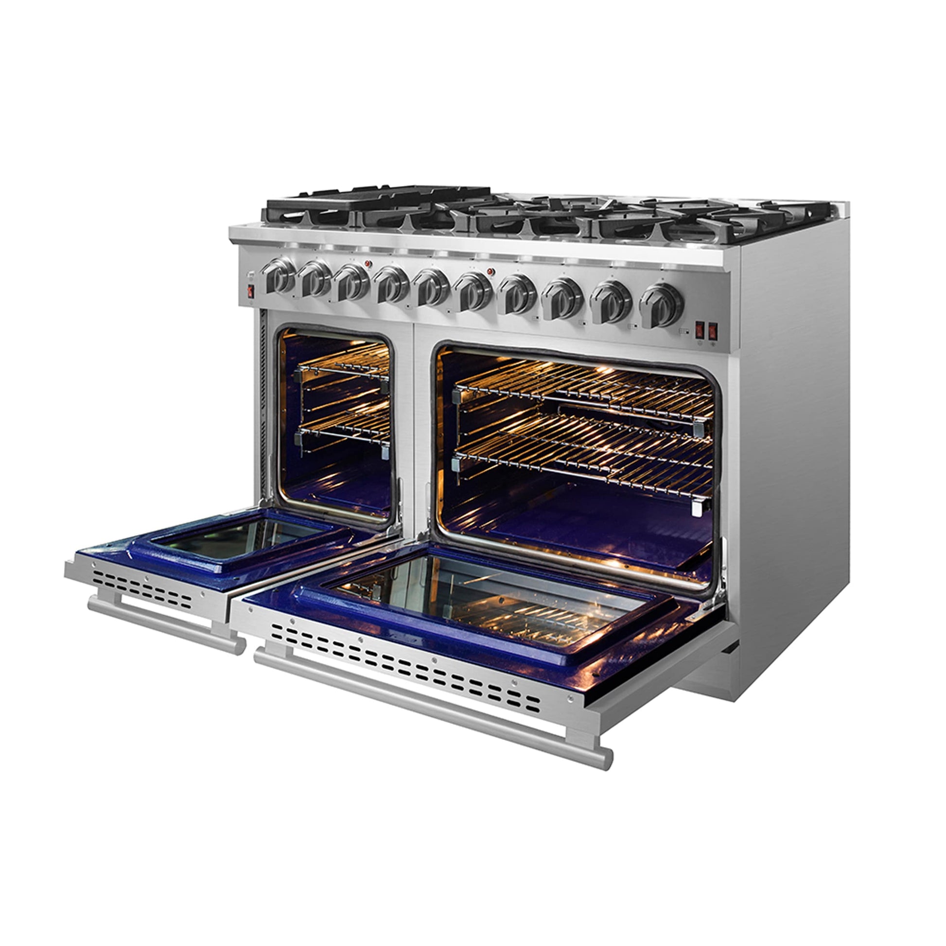 FORNO Massimo 48-in 8 burners 4.32-cu ft / 2.26-cu ft Air Fry Convection Oven Freestanding Double Oven Gas Range