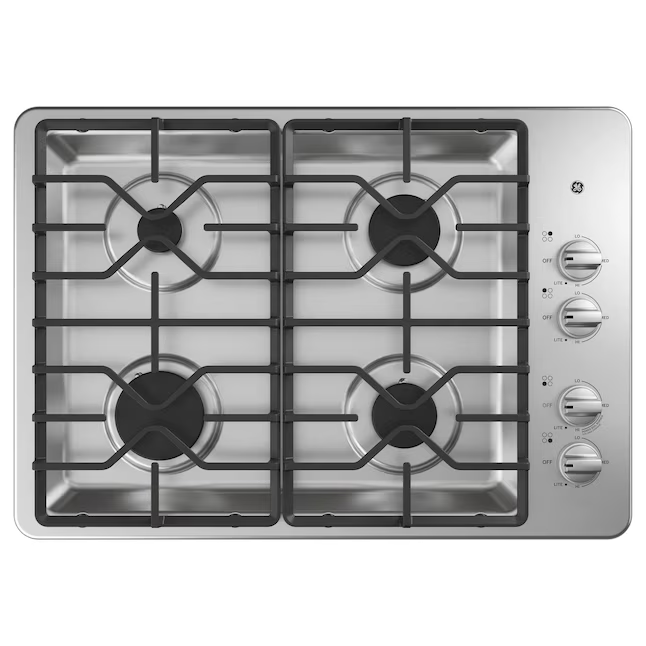 GE 30-in 4 burners Stainless Steel Gas Cooktop, JGP3030SLSS *HD2509, Retail: $1,149.00, FINAL PRICE: $479.99 + TAX