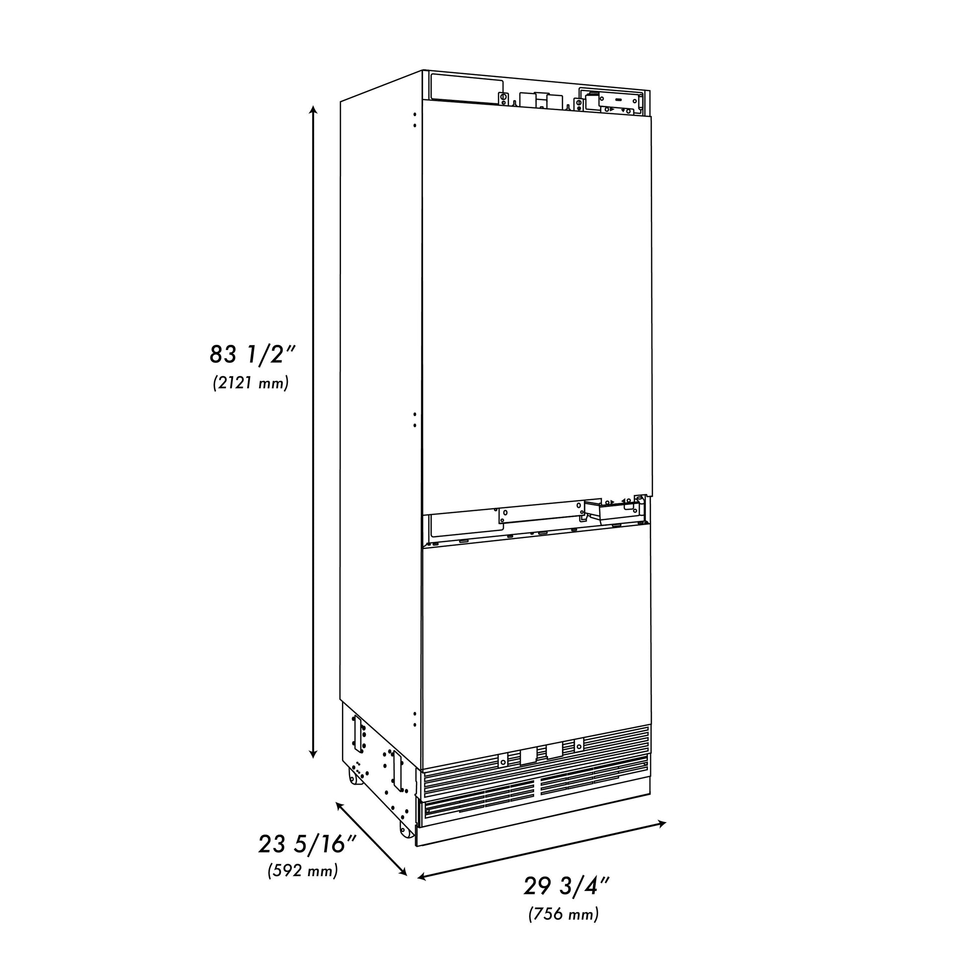 ZLINE KITCHEN & BATH Built-In 16.1-cu ft Counter-Depth 30-in Wide Built-In Bottom-Freezer Refrigerator with Ice Maker ( Custom Panel-Ready ) ENERGY STAR Certified