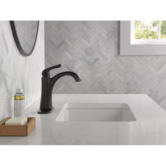 Delta Arvo Matte Black Single Hole 1-Handle WaterSense Bathroom Sink Faucet with Drain and Deck Plate, 15840LF-BL *HD2406, Retail: $248.95, FINAL PRICE: $84.99 + TAX