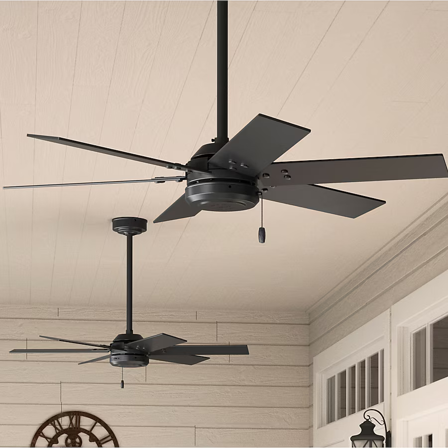 Hunter Perlman 44-in Outdoor Matte Black with Matte Black/Grey Walnut Stripe Blades Ceiling Fan Without Light (6-Blade), 51168 *HD2507, Retail: $104.98, FINAL PRICE: $59.99 + TAX