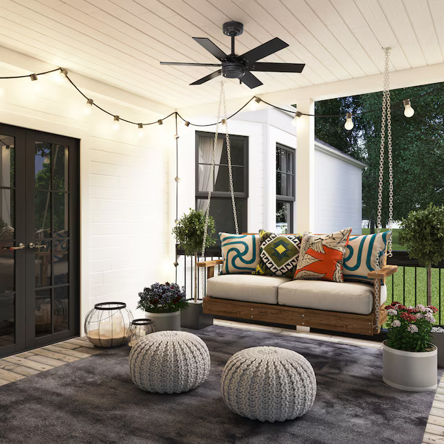 Hunter Perlman 44-in Outdoor Matte Black with Matte Black/Grey Walnut Stripe Blades Ceiling Fan Without Light (6-Blade), 51168 *HD2507, Retail: $104.98, FINAL PRICE: $59.99 + TAX