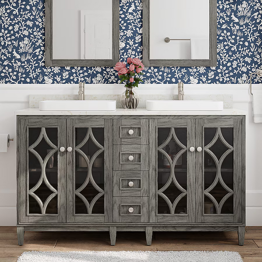 Kathy Ireland Home Southport 60-in Cashmere Oak Vanity with Semi- Recessed Engineered Calacatta Marble Top, 1591VA-60-247-926-SR, FINAL PRICE: $1099.99 + Tax