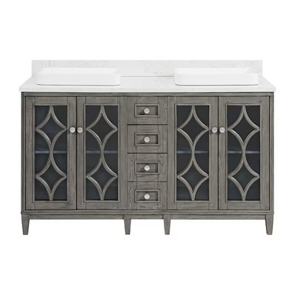 Kathy Ireland Home Southport 60-in Cashmere Oak Vanity with Semi- Recessed Engineered Calacatta Marble Top, 1591VA-60-247-926-SR, FINAL PRICE: $1099.99 + Tax
