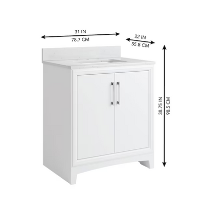 **ASSEMBLY REQUIRED** Ellen DeGeneres Norbeck 31-in White Undermount Single Sink Bathroom Vanity with Carrara Engineered Marble Top, 2342VA-31-201-925-UM, FINAL PRICE: $349.99 + Tax