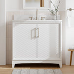 **ASSEMBLY REQUIRED** Ellen DeGeneres Norbeck 37-in White Undermount Single Sink Bathroom Vanity with Carrara Engineered Marble Top, 2342VA-37-201-925-UM, [FB278], FINAL, CLEARANCE: $399.99 + Tax