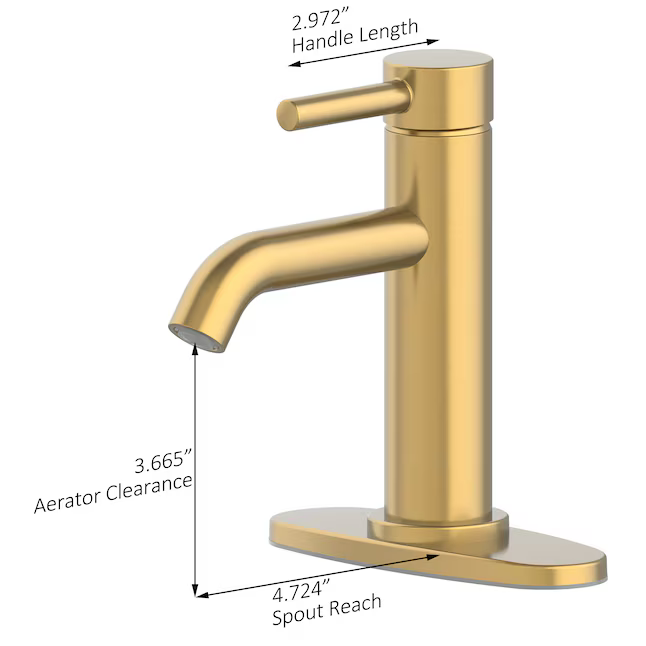 Alpine Reserve Harlow Brushed Gold Single Hole 1-Handle WaterSense Mid-arc Residential Handle Bathroom Sink Faucet with Drain with Deck Plate, 67746W-604408 #5287416 *JR2509, Retail: $109.00, FINAL PRICE: $59.99 + TAX