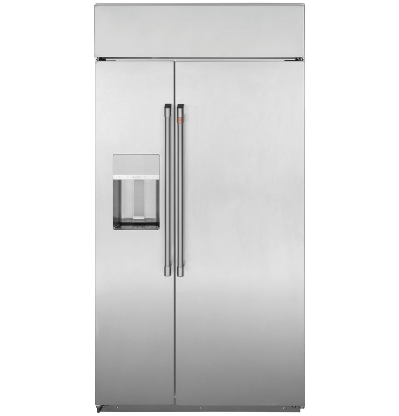 Cafe 24.5-cu ft Counter-Depth 42-in Wide Side-by-Side Refrigerator Built-In Smart Compatible with Ice Maker ,Water and Ice Dispenser ( Stainless Steel with Brushed Stainless Handles )