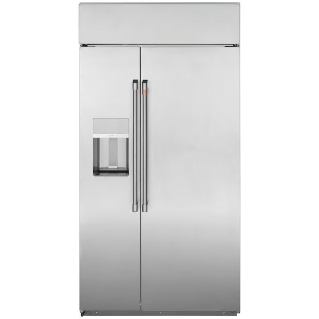 Cafe 24.5-cu ft Counter-Depth 42-in Wide Side-by-Side Refrigerator Built-In Smart Compatible with Ice Maker + Water and Ice Dispenser (Stainless Steel with Brushed Stainless Handles), CSB42YP2NS1 *JR2510, Retail: $10,729.00, FINAL PRICE: $7,499.99 + TAX