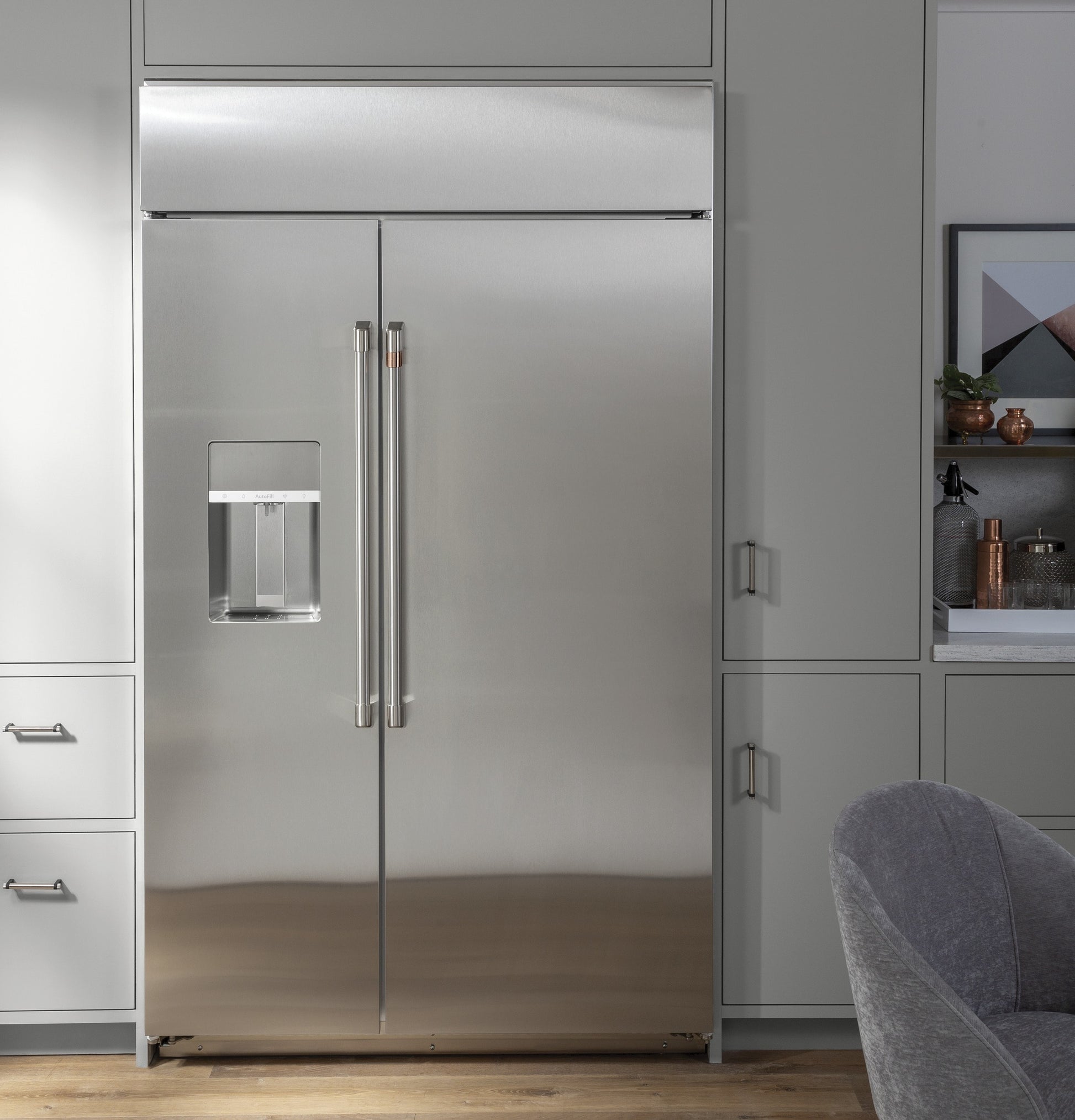 Cafe 24.5-cu ft Counter-Depth 42-in Wide Side-by-Side Refrigerator Built-In Smart Compatible with Ice Maker ,Water and Ice Dispenser ( Stainless Steel with Brushed Stainless Handles )