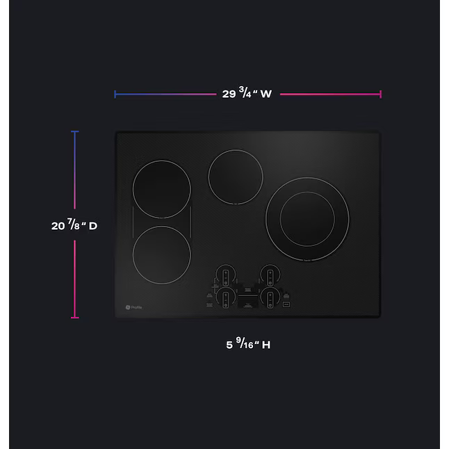 GE Profile 30-in 4 burners Smooth Surface Black Smart Compatible Electric Cooktop with Bridge Element, PEP7030DTBB *JR2512, Retail: $1,999.00, FINAL PRICE: $899.99 + TAX