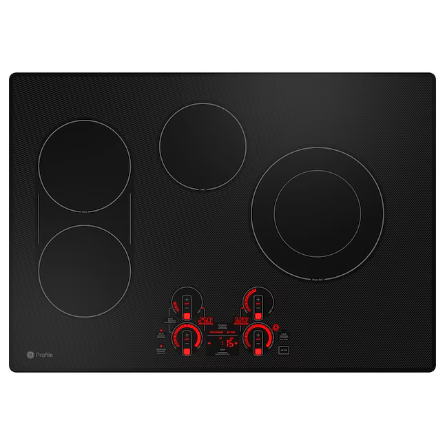 GE Profile 30-in 4 burners Smooth Surface Black Smart Compatible Electric Cooktop with Bridge Element, PEP7030DTBB *JR2512, Retail: $1,999.00, FINAL PRICE: $899.99 + TAX