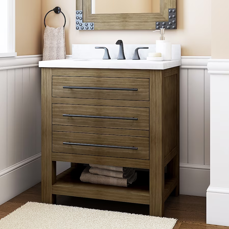 Alpine Reserve Kennilton 30-in Gray Oak Undermount Single Sink Bathroom Vanity with White Carrera Engineered Stone Top, WSLW30IFV #1571223  *JR2509, Retail: $999.00, FINAL PRICE: $399.99 + TAX