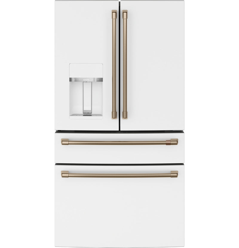 Cafe Standard-Depth 27.8-cu ft 36-in Wide French Door Refrigerator with Ice Maker ( Matte White with Brushed Bronze Handles