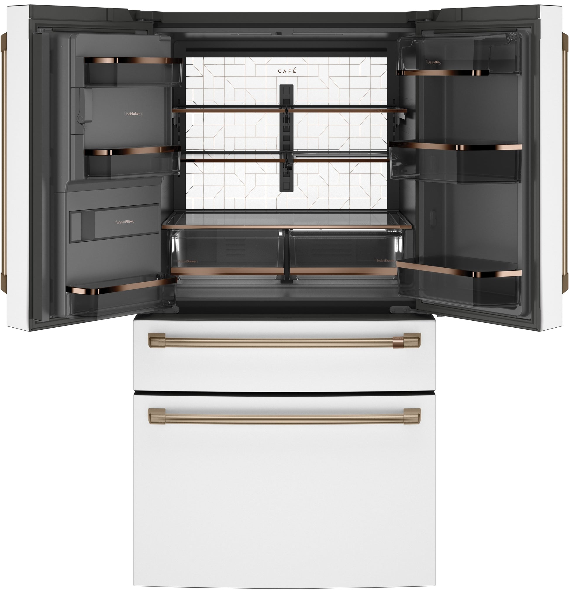 Ge Cafe Standard-Depth 27.8-cu ft 36-in Wide French Door Refrigerator with Ice Maker ( Matte White with Brushed Bronze Handles