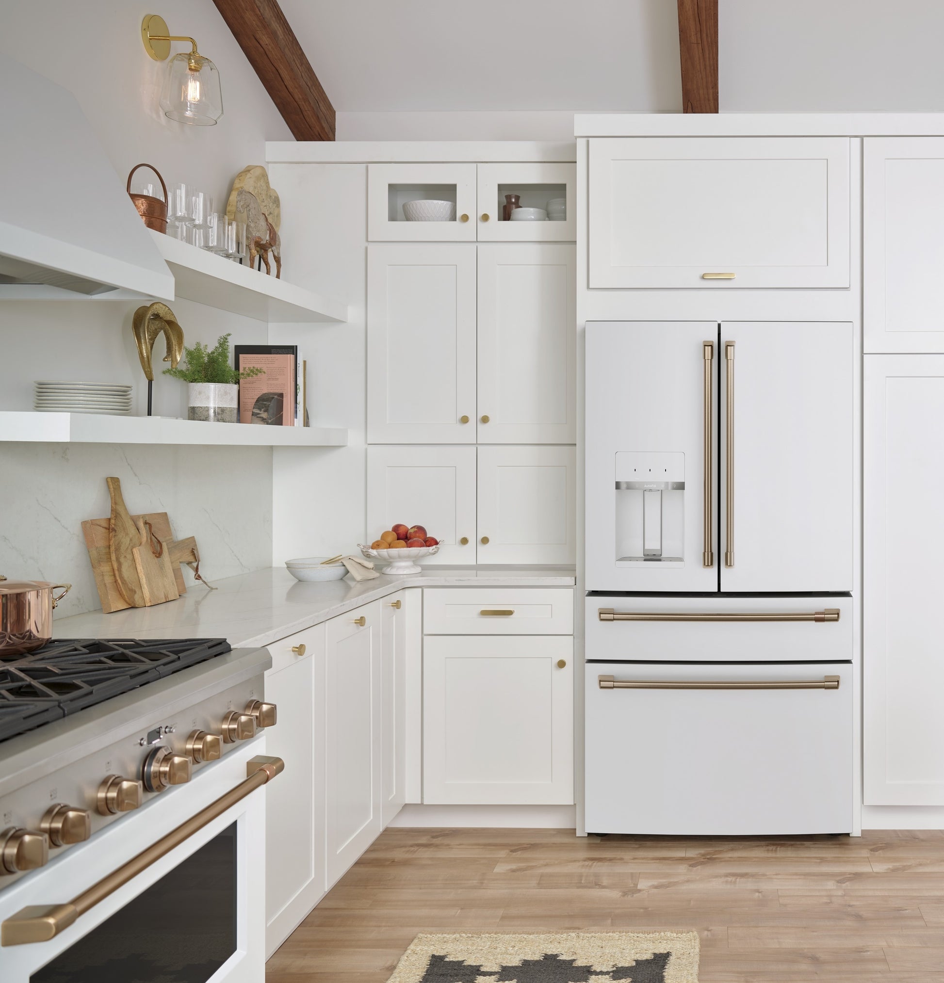 Ge Cafe Standard-Depth 27.8-cu ft 36-in Wide French Door Refrigerator with Ice Maker ( Matte White with Brushed Bronze Handles