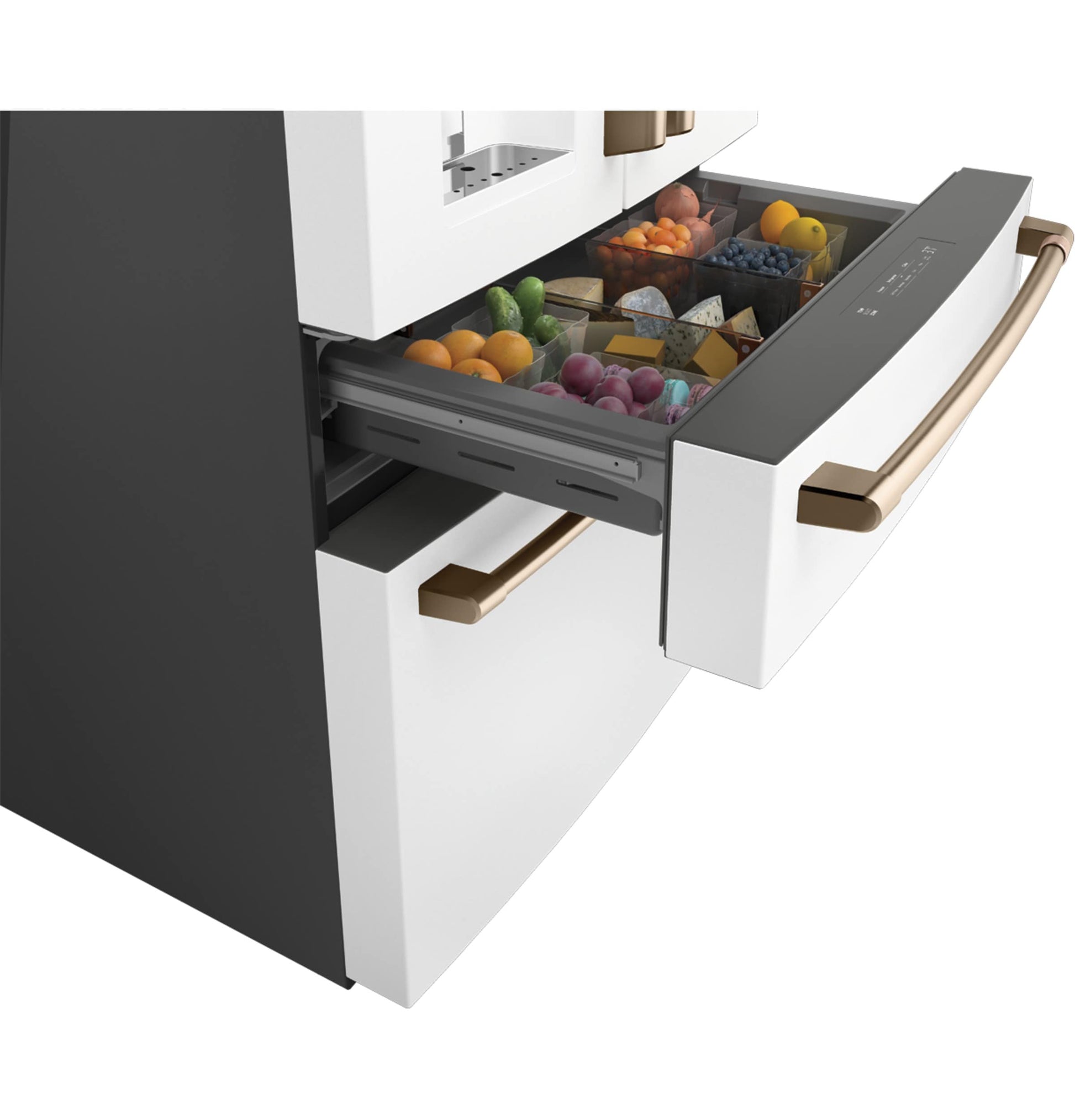 Ge Cafe Standard-Depth 27.8-cu ft 36-in Wide French Door Refrigerator with Ice Maker ( Matte White with Brushed Bronze Handles