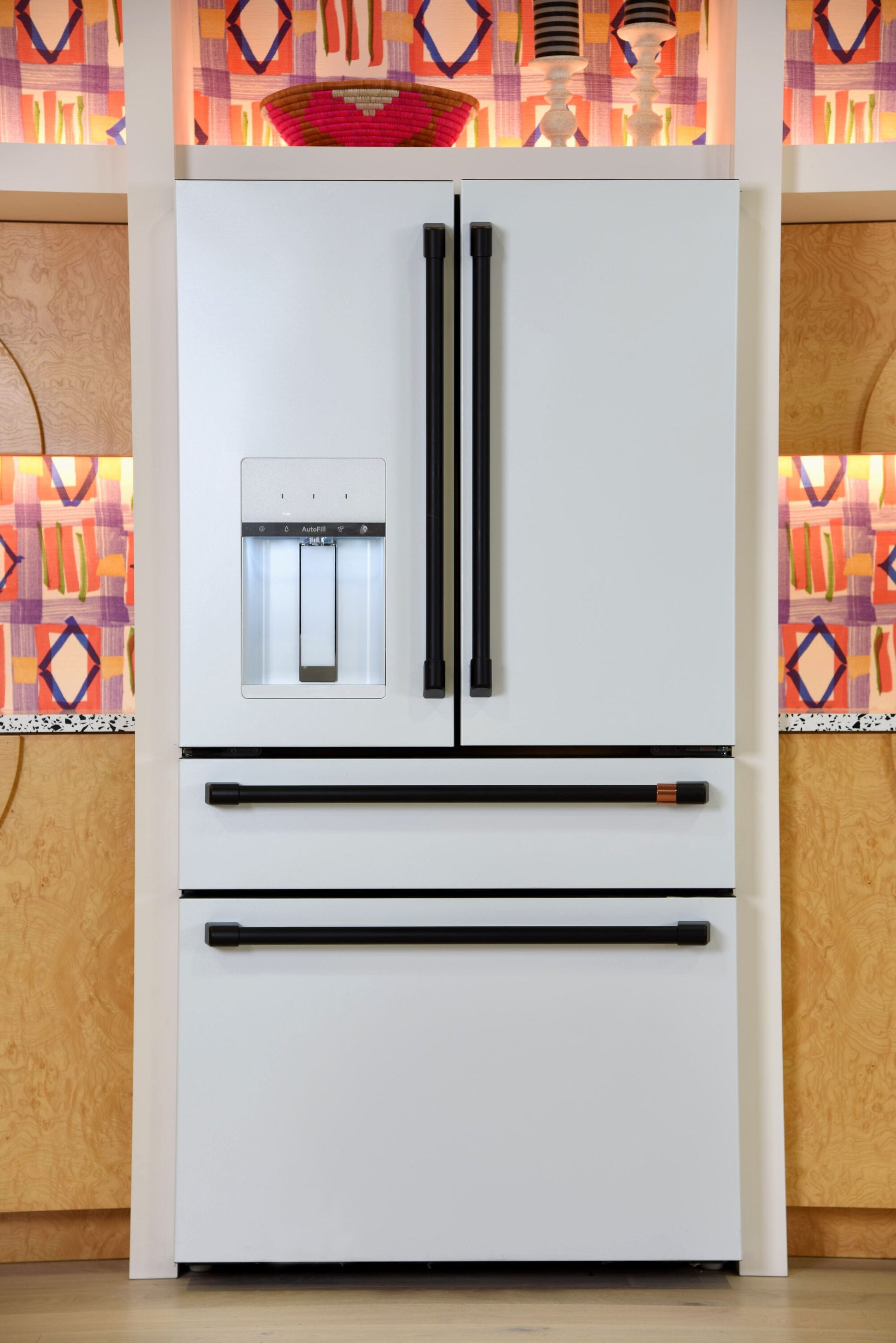 Ge Cafe Standard-Depth 27.8-cu ft 36-in Wide French Door Refrigerator with Ice Maker ( Matte White with Brushed Bronze Handles