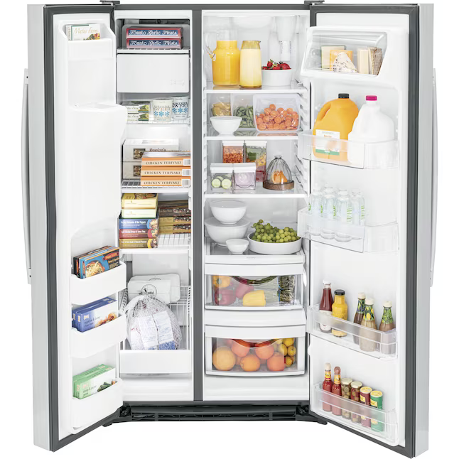 GE 25.3-cu ft Side-by-Side Refrigerator with Ice Maker - Water and Ice Dispenser (Stainless Steel)