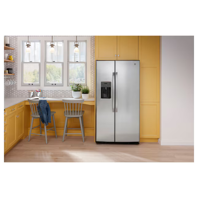 GE 25.3-cu ft Side-by-Side Refrigerator with Ice Maker - Water and Ice Dispenser (Stainless Steel)