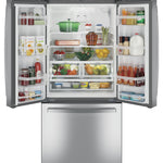 GE Standard-Depth 24.8-cu ft 3 -Door 33-in Wide French Door Refrigerator with Ice Maker with Water Dispenser ( Fingerprint-resistant Stainless Steel ) ENERGY STAR Certified
